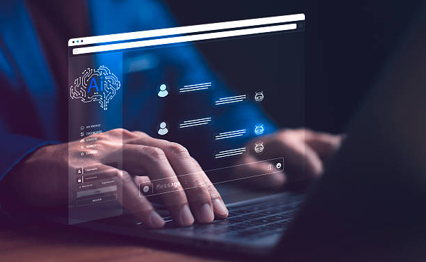 istock Businessman hands typing on a laptop with a glowing holographic AI interface overlay, showcasing modern chatbot communication and artificial intelligence technology for digital innovation. 2234594891