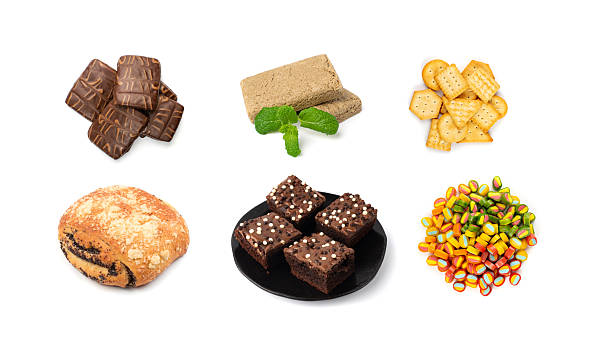 Assorted cakes set isolated. Many biscuit desserts, sweet bakery collage, cookie collection