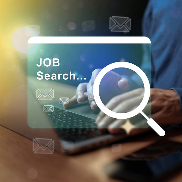 istock Engaging in a job search with a computer and virtual search interface highlighting email notifications 2234610139