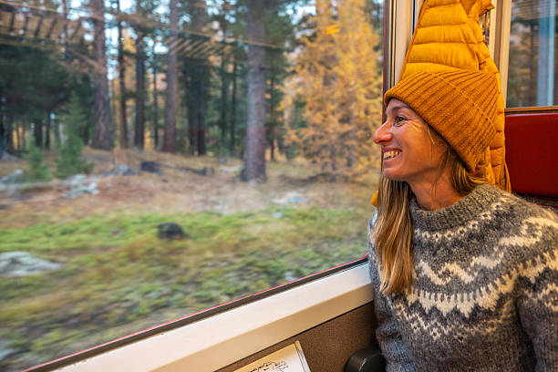 istock Woman Smiling on Scenic Train Journey Window 2234611390