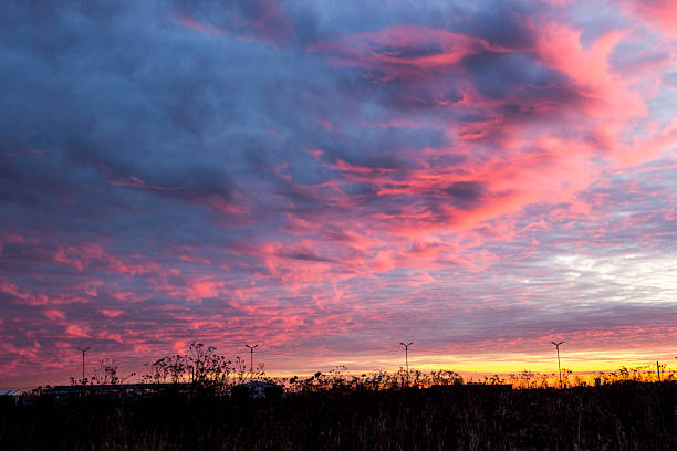 dawn with fiery clouds. red clouds