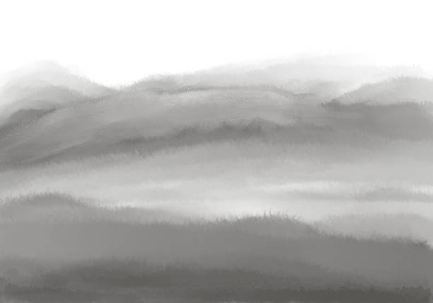 Fog in the mountains, black and white painting for background.