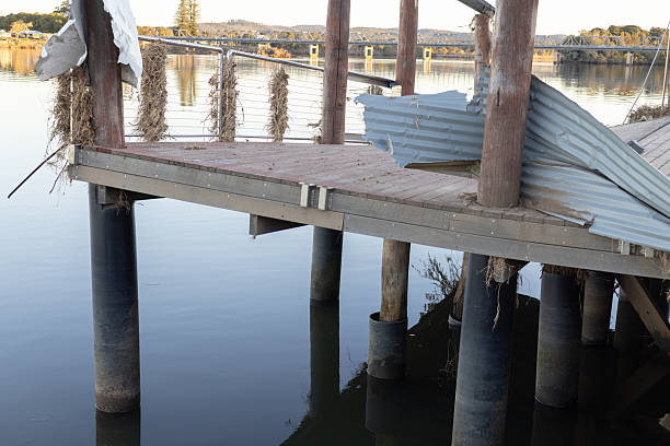 A flood damaged wharf on the Manning river in Taree