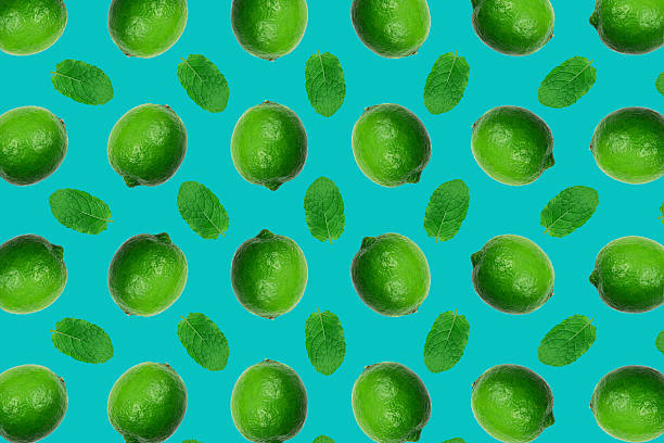 istock Philippine Lime Fruit Pattern, Green Calamondin Flying Minimal Background, Fresh Diet Lime 2234618177
