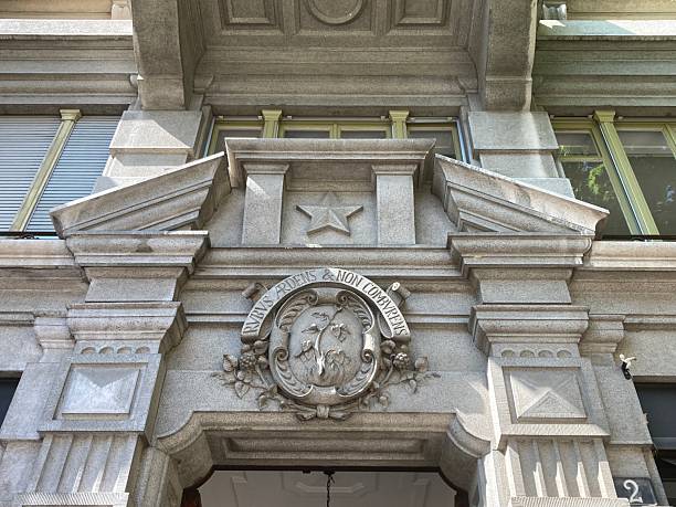 istock Shield and Star with Broken Pediment With Relief Pillars 2234619520