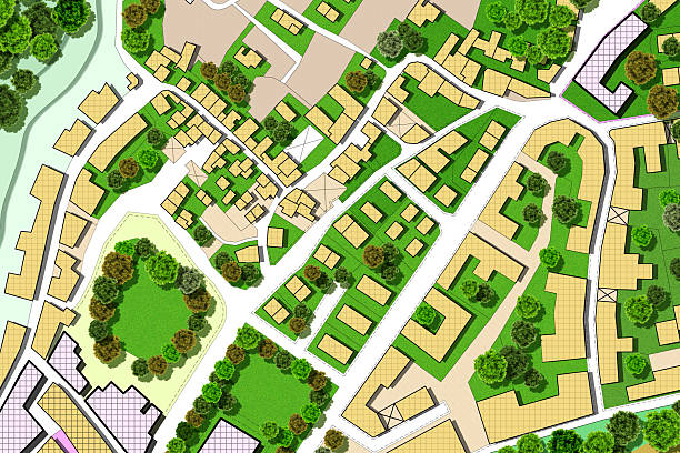 istock IMAGINARY CADASTRAL MAP WITH BUILDINGS, LAND PARCEL AND VACANT PLOT - Land records and property registry with cadastre documentation and ownership parcel identification 2234622875