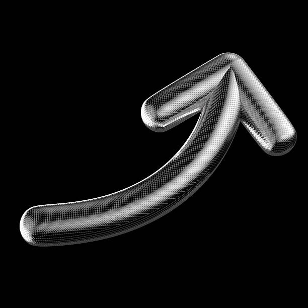 Futuristic bulky chrome metal arrow, finance growth, abstract pointer