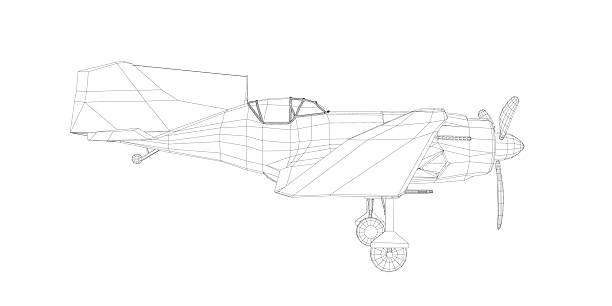 istock Retro aircraft wireframe model with detailed wings, propellers, and tail on a white background. The realistic 3D rendering highlights clean lines and curves. 2234650628