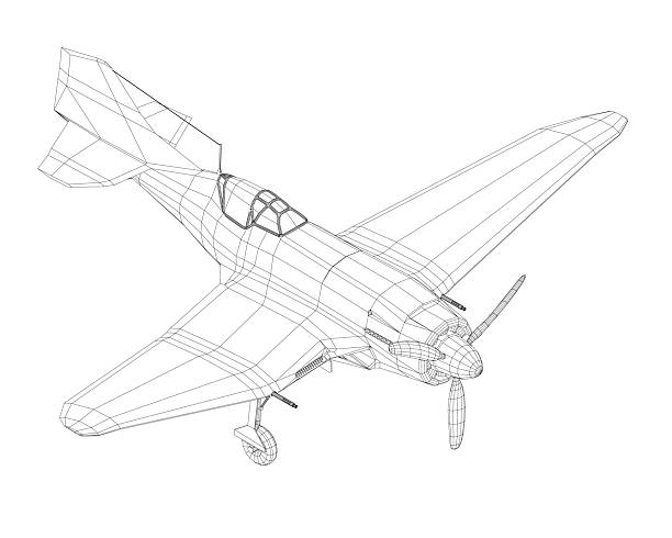 istock Retro aircraft wireframe model with detailed wings, tail, and cockpit visible on a clean white background. 2234650818