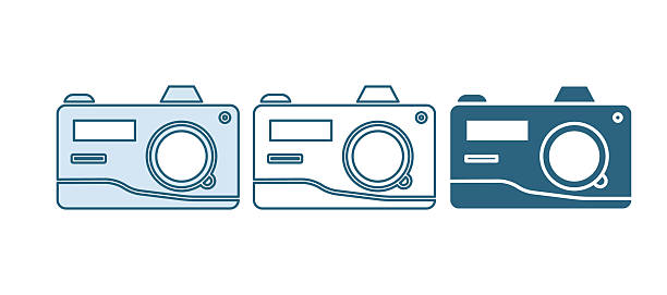 Blue Photo camera icon isolated on white background. Foto camera icon. Vector.