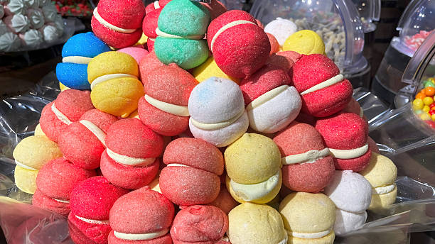 istock The appearance of large, filled marshmallows in different colors piled up. 2234652468