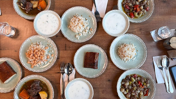 istock Various traditional dishes on a restaurant table. A top view of various Turkish dishes placed on a plate. 2234657038