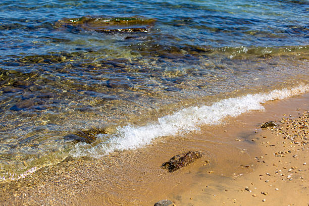Small waves washing the shore of a beach with crystal clear water