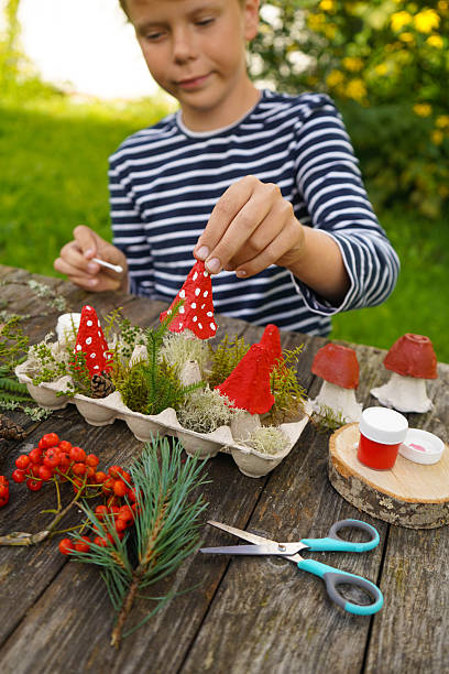 istock Sustainable fall project with natural and recycled components, forming a mushroom. 2234659166