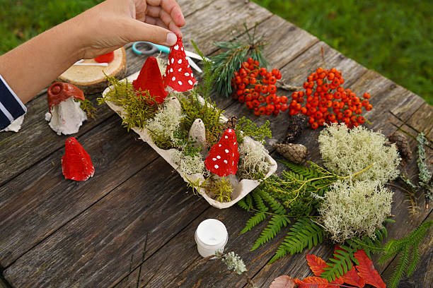 istock Step-by-step instructions on how to make autumn mushrooms from a cardboard egg carton. 2234659192
