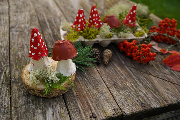 istock Fall craft from eco-conscious materials, combining natural and recycled elements into a mushroom. 2234659321