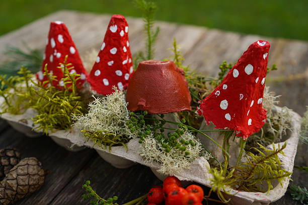 istock Step-by-step instructions on how to make autumn mushrooms from a cardboard egg carton. 2234659422
