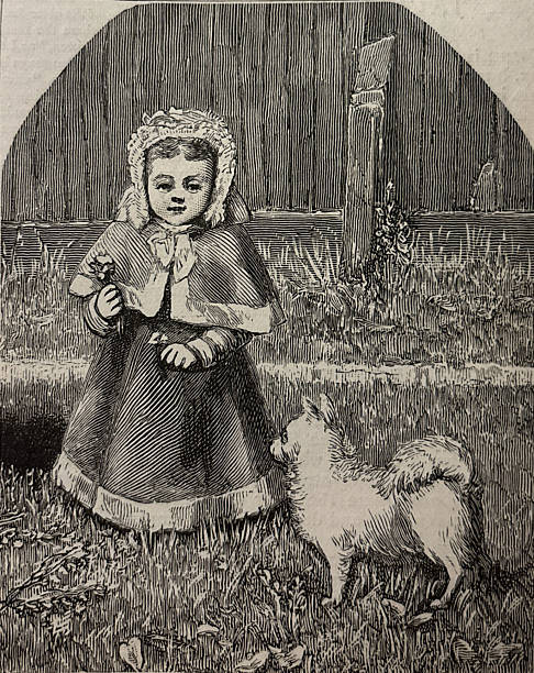 istock Antique illustration - young girl in a winter coat with a white dog 2234662716