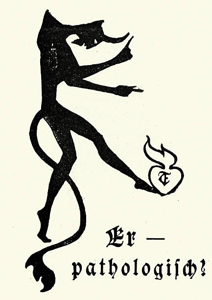 Devil, Demon, Kicking a flaming heart, Halloween, Horror, German, Art Nouveau, Jugendstil, 1899, Vintage illustration