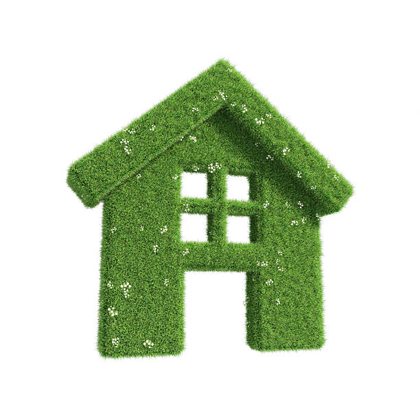 3d render Miniature House Symbol Made of Grass, Home Buying and Selling Green Energy Consumer Concept, (İsolated On White and Clipping Path)