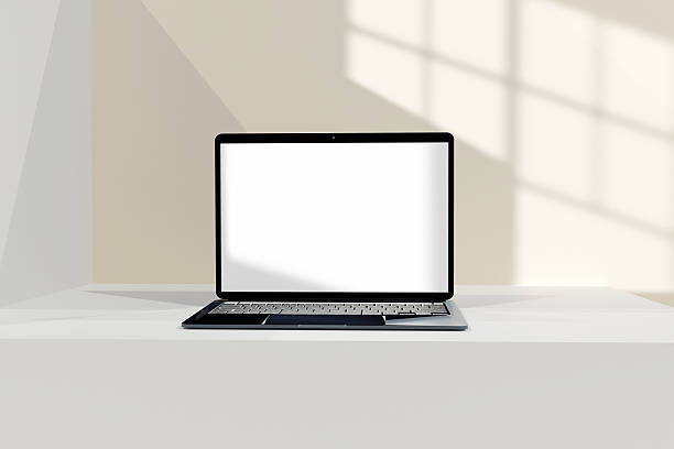 istock Laptop screen mockup on beige background. 3D Rendered Illustration. 2234670732