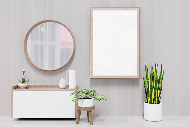 istock Interior poster mock up with empty wooden frame, Scandinavian style, 3d rendering 2234671009
