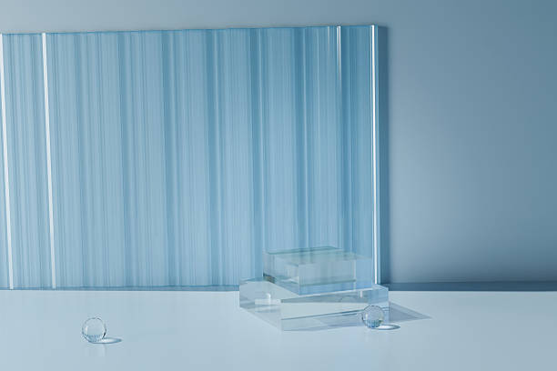 istock Glass podium with complex reflection and hard shadows on background. 3d stands for demonstration of cosmetic products. 2234671168