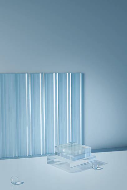 istock Glass podium with complex reflection and hard shadows on background. 3d stands for demonstration of cosmetic products. 2234671204