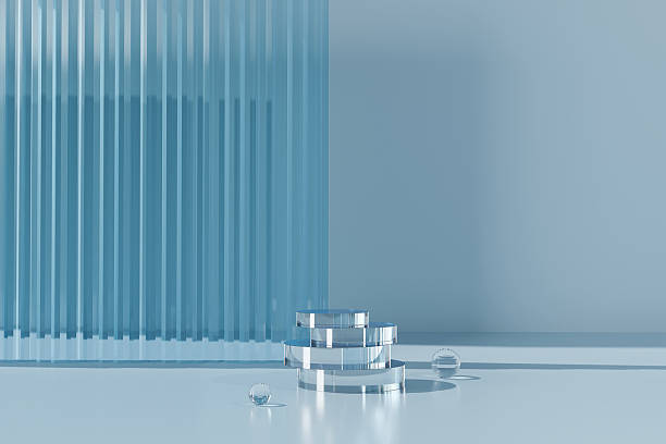 istock Glass podium with complex reflection and hard shadows on background. 3d stands 2234671212