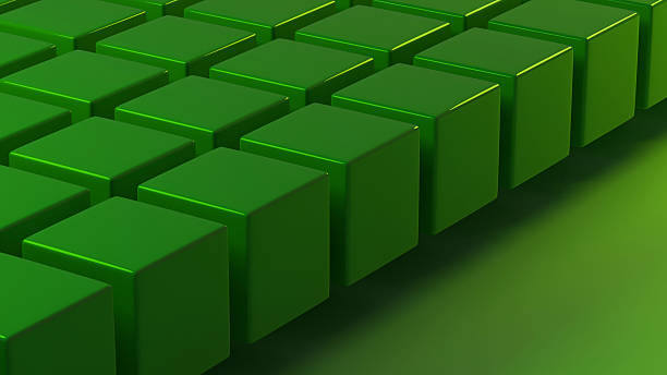 istock Close-up of aligned 3D green cubes with glossy reflections 2234674455