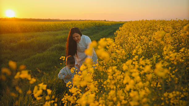 istock Mother and Son Enjoying a Sunset Stroll through a Canola Field 2234675353