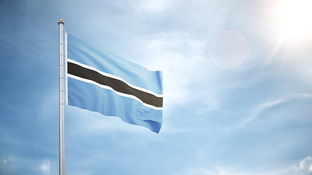 3d render Botswana Flag Waving in the Wind in Blue Sky, country flag concept