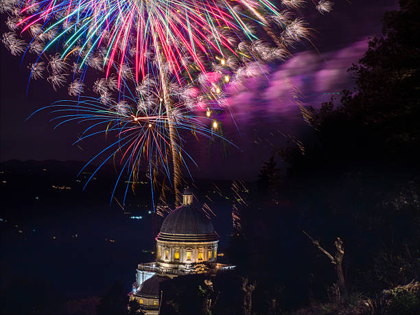 Todi, Perugia, Umbria, Italy:\nThe fireworks display of the Feast of Consolation in Todi