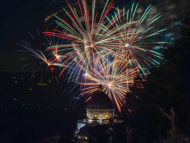 Todi, Perugia, Umbria, Italy:The fireworks display of the Feast of Consolation in Todi