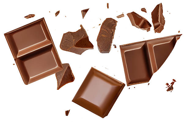 istock Broken chocolate bar pieces isolated on white. Chocolate Explosion with scattered  cocoa crumbs 2234686361
