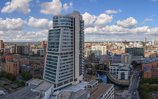 istock Leeds Skyline with Modern High-Rise by River Aire – Aerial Image 2234714308