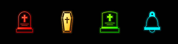 istock Set Grave with tombstone, Coffin, and Church bell icon. Vector 2234736109