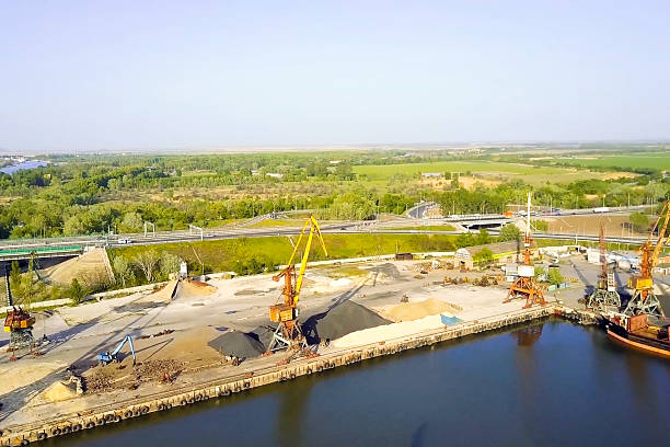 River port cargo. Tower cranes in the port