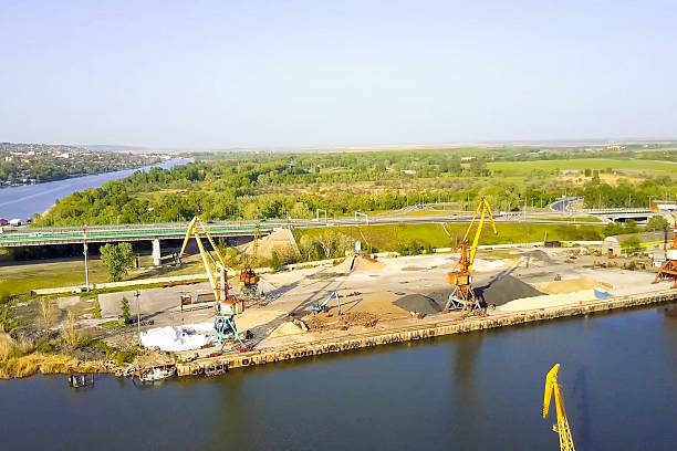 River port cargo. Tower cranes in the port