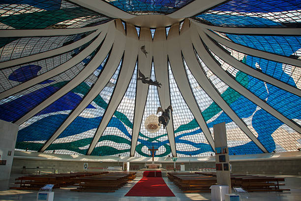 The Inside Our Lady of Aparecida cathedral modern architecture building in Brasilia, Distrito Federal, capital of Brazil