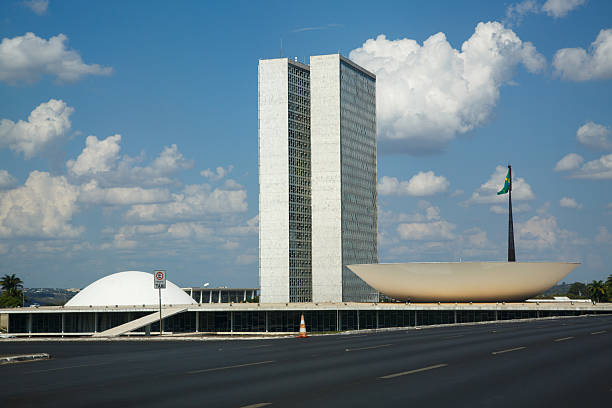 The National congress modern architecture building at Praca dos Tres Poderes,f Brasilia, capital of Brazil