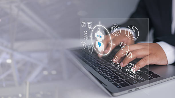 istock Person using laptop with AI system and futuristic data overlay for artificial intelligence and cybersecurity 2234777424