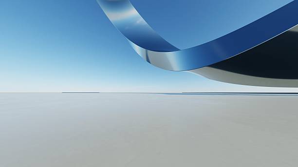 istock 3d illustration of abstract wavy architecture background, Minimal curved geometry architectural design, Car presentation backdrop with empty concrete floor, Flowing geometric metal building design 2234788690
