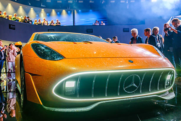 Munich, Germany - September 9: Mercedes show area at the IAA (Internationale Auto Ausstellung - translation: international car exhibition) trade fair at the old town in Munich on September 9, 2025