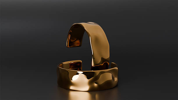 3d Render Gold Wedding Rings attached to chain & Heart Ornaments, For Engagement, Wedding, Love and Valentine's Day Concepts (İsolated on white & Clipping path)