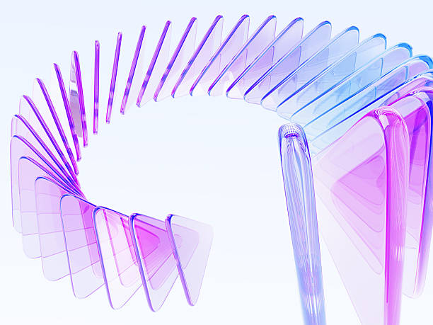 istock Holographic iridescent glass circle arrow 3d background. Abstract geometric line pattern. Purple blue gradient transparent ribbon of crystal triangle plate shape row. Digital tech 2234809929