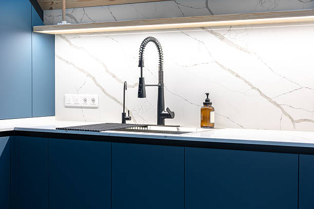 istock Kitchen sink. Black faucet. Marble countertop. 2234819294