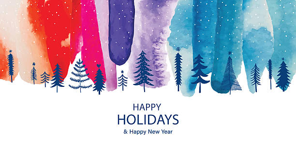 Festive Winter Landscape Greeting Card vector art illustration