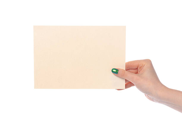 istock Woman's hand showing white paper banner isolated on white 2234829615