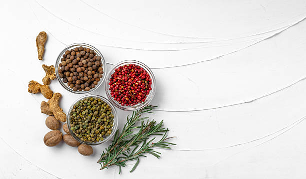 istock Top view of different spices on white textured background 2234831842
